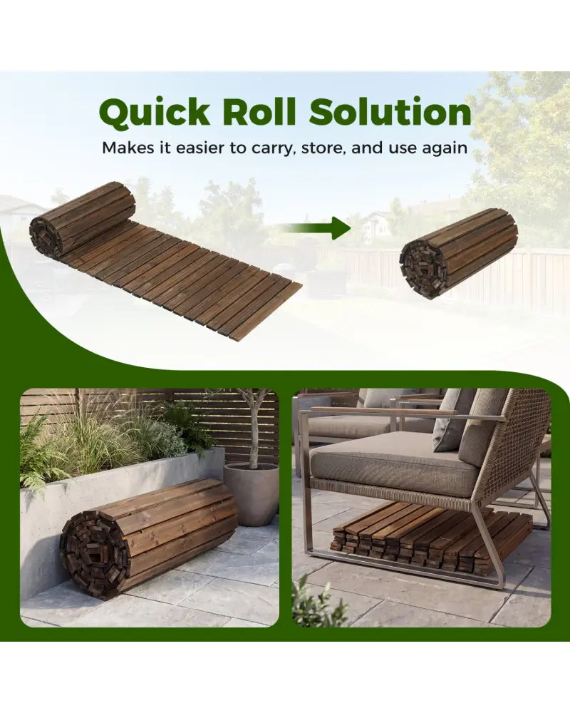12 FT Wooden Garden Pathway 22 Inches Wide Outdoor Roll out Straight Walkway-Brown - Brown - Garden Pathways