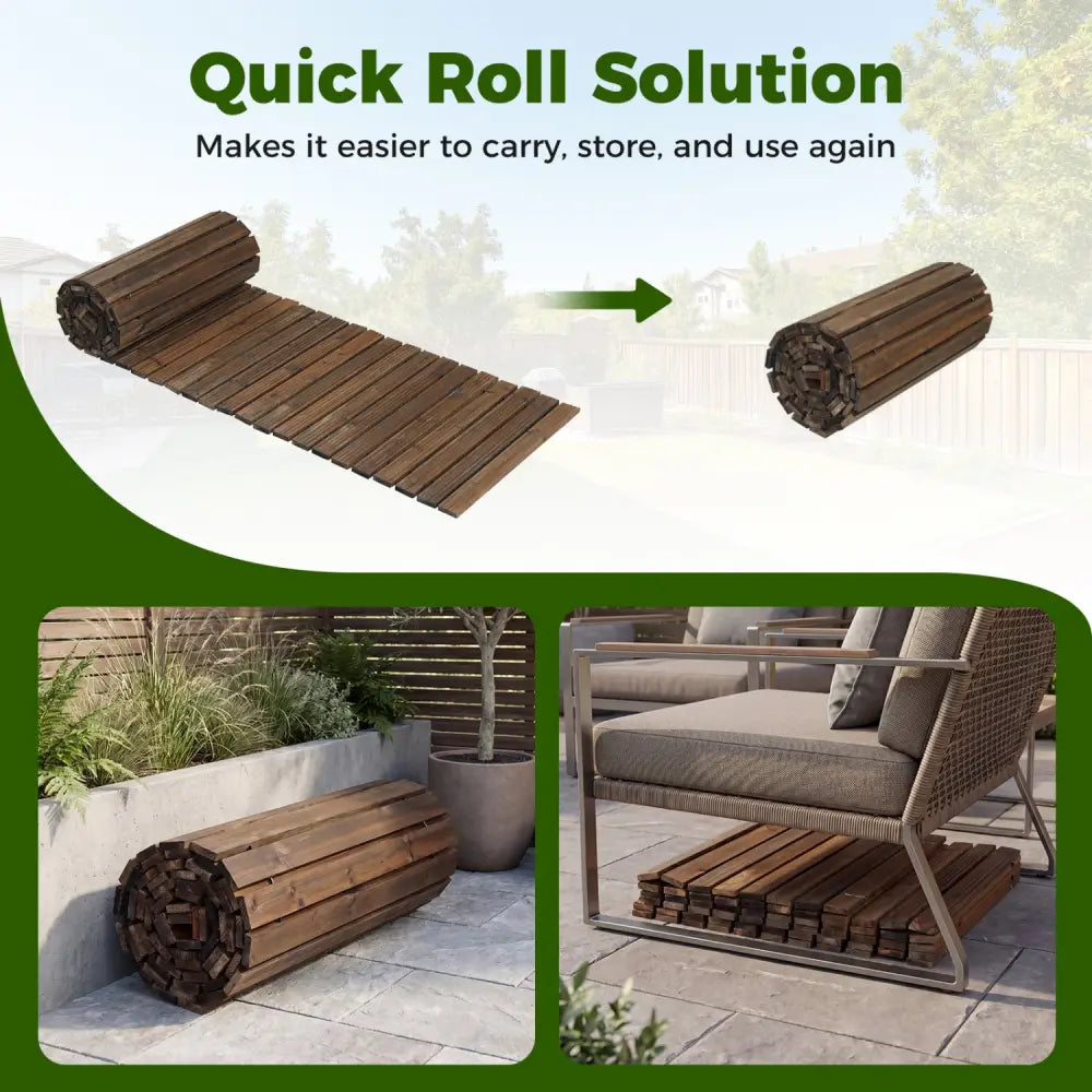 12 FT Wooden Garden Pathway 22 Inches Wide Outdoor Roll out Straight Walkway-Brown - Brown - Garden Pathways
