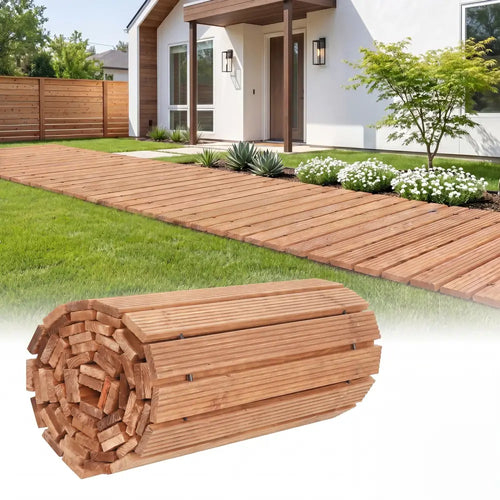 12 FT Wooden Garden Pathway 22 Inches Wide Outdoor Roll out Straight Walkway-1 Piece - Natural - Garden Pathways