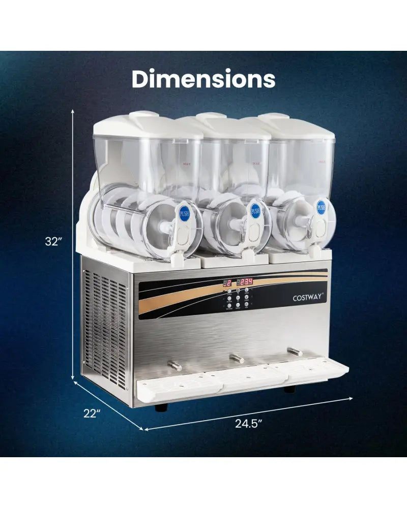12 Gal Commercial Slushy Dispenser 4 Gal x 3 Triple Tanks Slushie Maker-Silver - Silver - Ice Crushers & Shavers