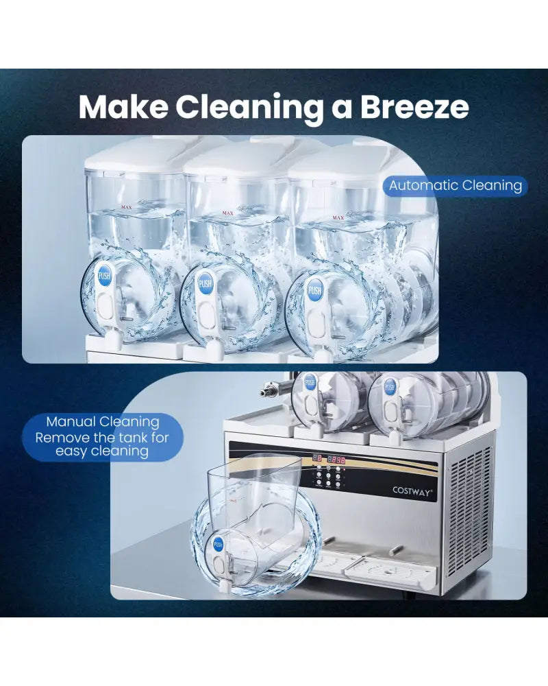 12 Gal Commercial Slushy Dispenser 4 Gal x 3 Triple Tanks Slushie Maker-Silver - Silver - Ice Crushers & Shavers