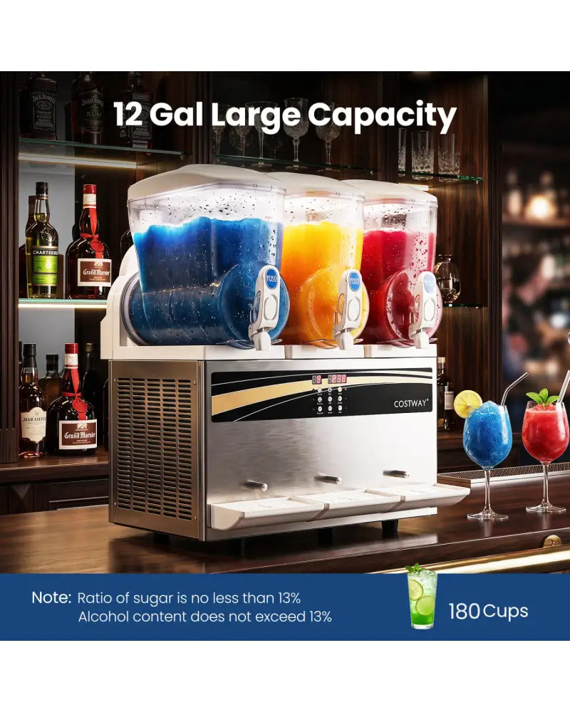 12 Gal Commercial Slushy Dispenser 4 Gal x 3 Triple Tanks Slushie Maker-Silver - Silver - Ice Crushers & Shavers