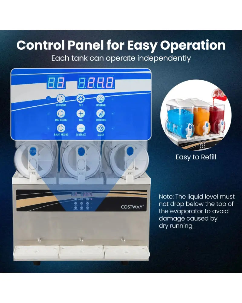 12 Gal Commercial Slushy Dispenser 4 Gal x 3 Triple Tanks Slushie Maker-Silver - Silver - Ice Crushers & Shavers