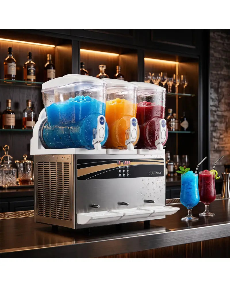 12 Gal Commercial Slushy Dispenser 4 Gal x 3 Triple Tanks Slushie Maker-Silver - Silver - Ice Crushers & Shavers