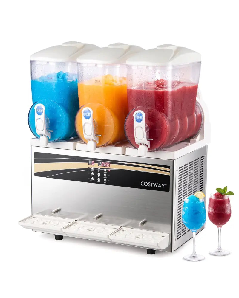 12 Gal Commercial Slushy Dispenser 4 Gal x 3 Triple Tanks Slushie Maker-Silver - Silver - Ice Crushers & Shavers