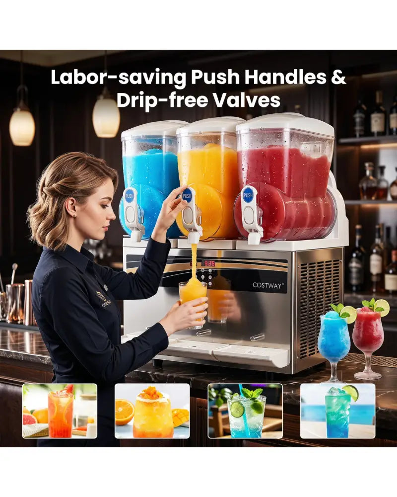 12 Gal Commercial Slushy Dispenser 4 Gal x 3 Triple Tanks Slushie Maker-Silver - Silver - Ice Crushers & Shavers