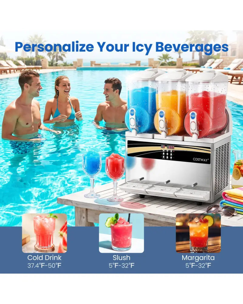 12 Gal Commercial Slushy Dispenser 4 Gal x 3 Triple Tanks Slushie Maker-Silver - Silver - Ice Crushers & Shavers