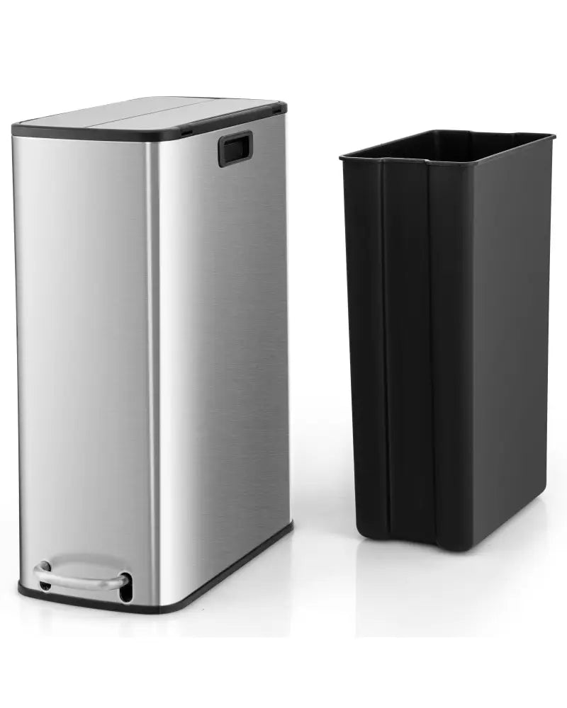 12 Gal Stainless Steel Trash Can with Soft-Closing Wing Lids-Silver - Silver - Kitchen Trash Cans