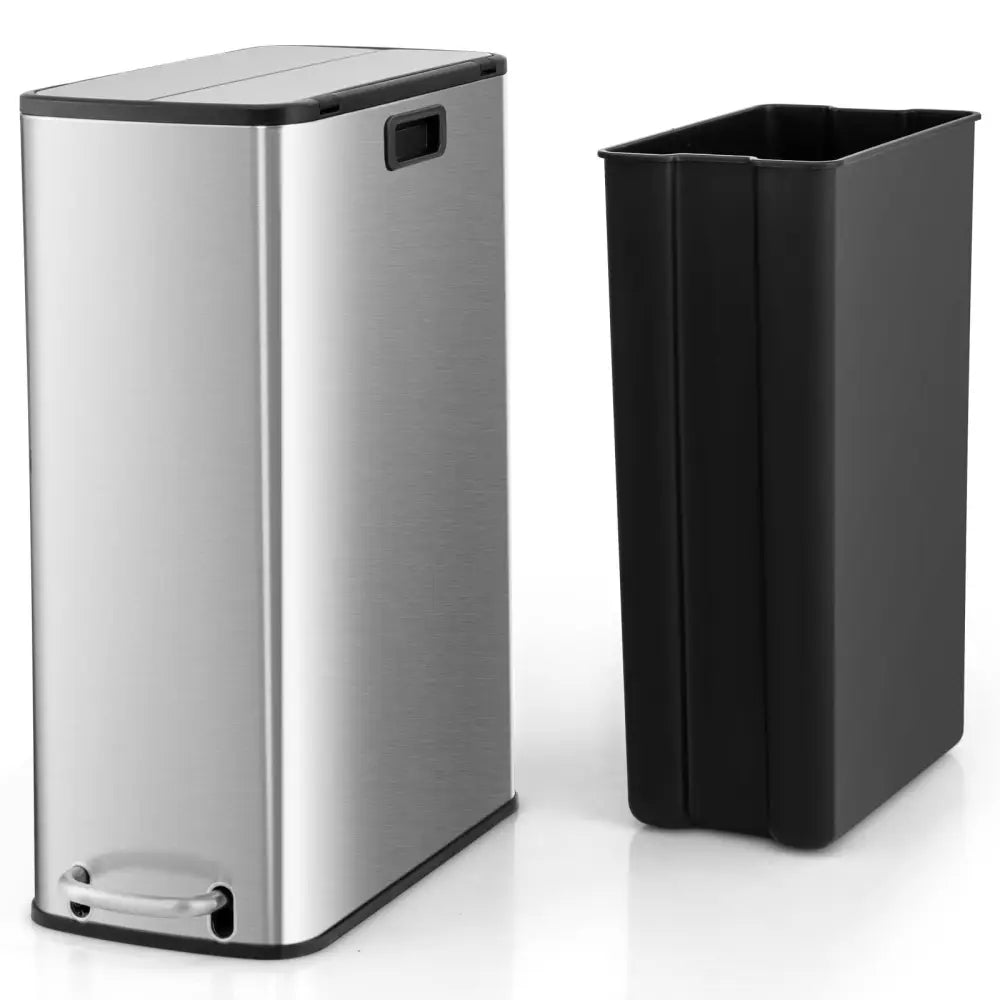 12 Gal Stainless Steel Trash Can with Soft-Closing Wing Lids-Silver - Silver - Kitchen Trash Cans