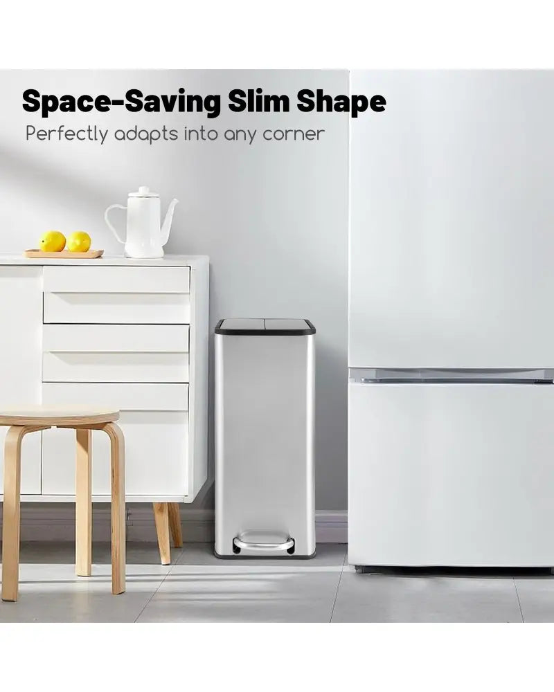 12 Gal Stainless Steel Trash Can with Soft-Closing Wing Lids-Silver - Silver - Kitchen Trash Cans