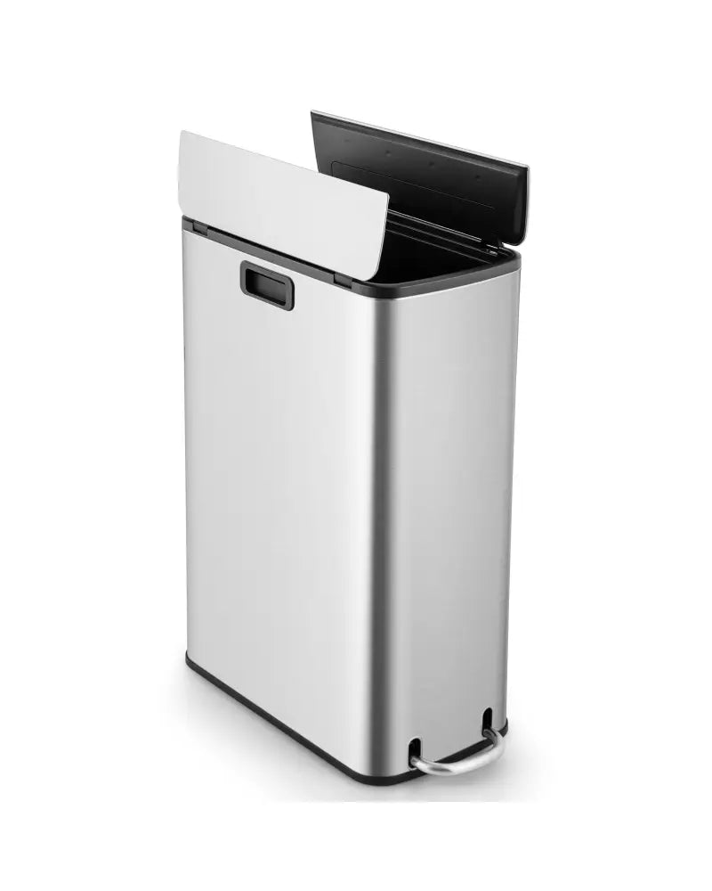 12 Gal Stainless Steel Trash Can with Soft-Closing Wing Lids-Silver - Silver - Kitchen Trash Cans