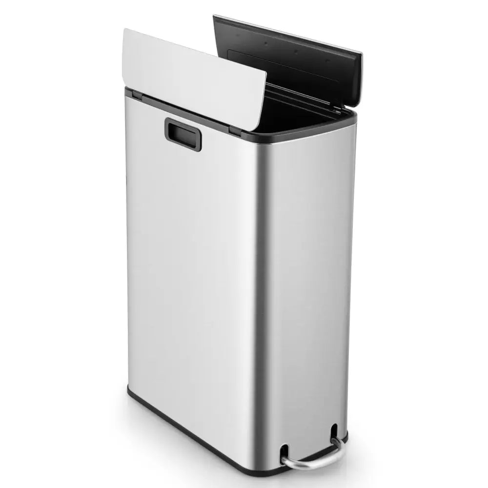 12 Gal Stainless Steel Trash Can with Soft-Closing Wing Lids-Silver - Silver - Kitchen Trash Cans