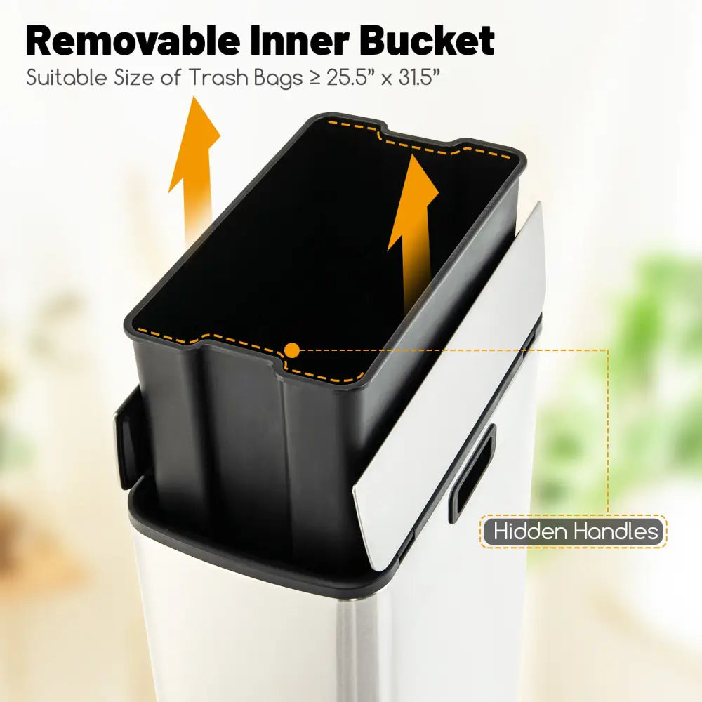 12 Gal Stainless Steel Trash Can with Soft-Closing Wing Lids-Silver - Silver - Kitchen Trash Cans