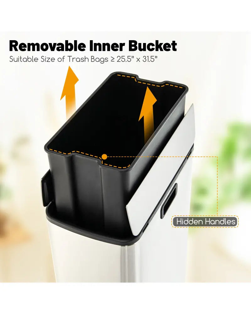 12 Gal Stainless Steel Trash Can with Soft-Closing Wing Lids-Silver - Silver - Kitchen Trash Cans