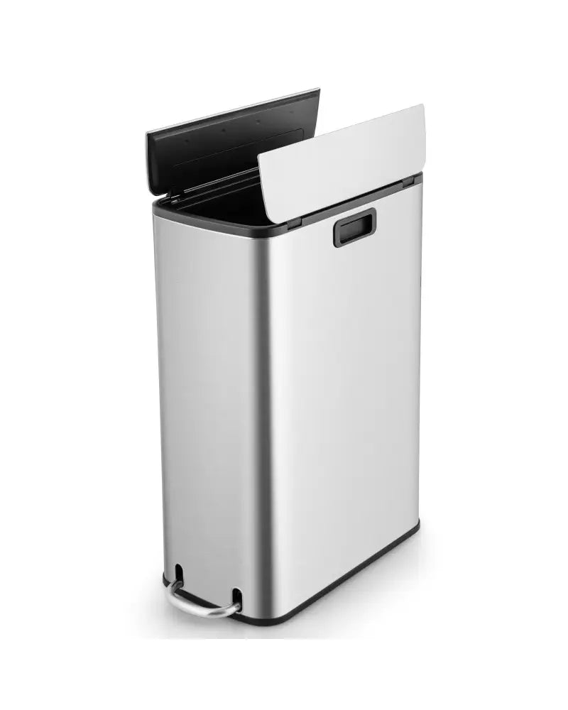 12 Gal Stainless Steel Trash Can with Soft-Closing Wing Lids-Silver - Silver - Kitchen Trash Cans