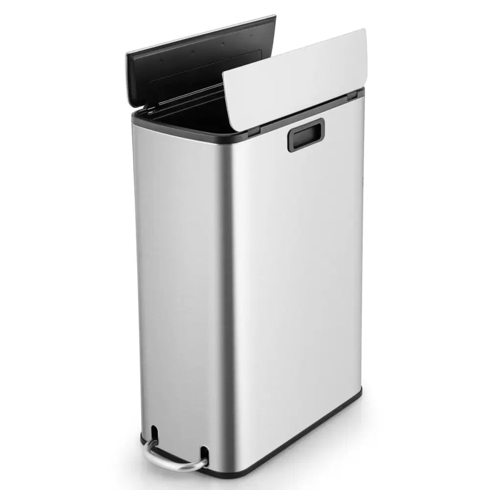 12 Gal Stainless Steel Trash Can with Soft-Closing Wing Lids-Silver - Silver - Kitchen Trash Cans