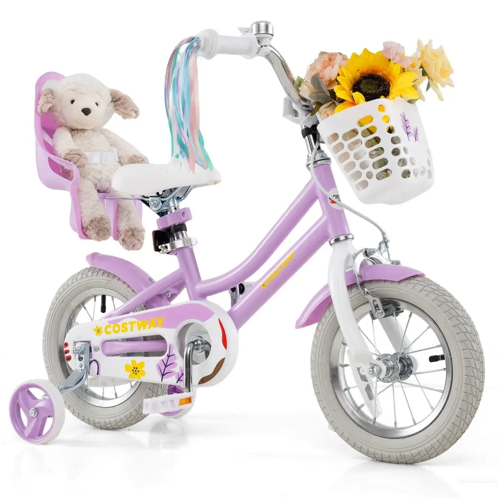 12 Inch Girls Bike Kids Bicycle with Doll Seat and Streamers for Children 3 - 4 Years Old - Oasis Home Essentials