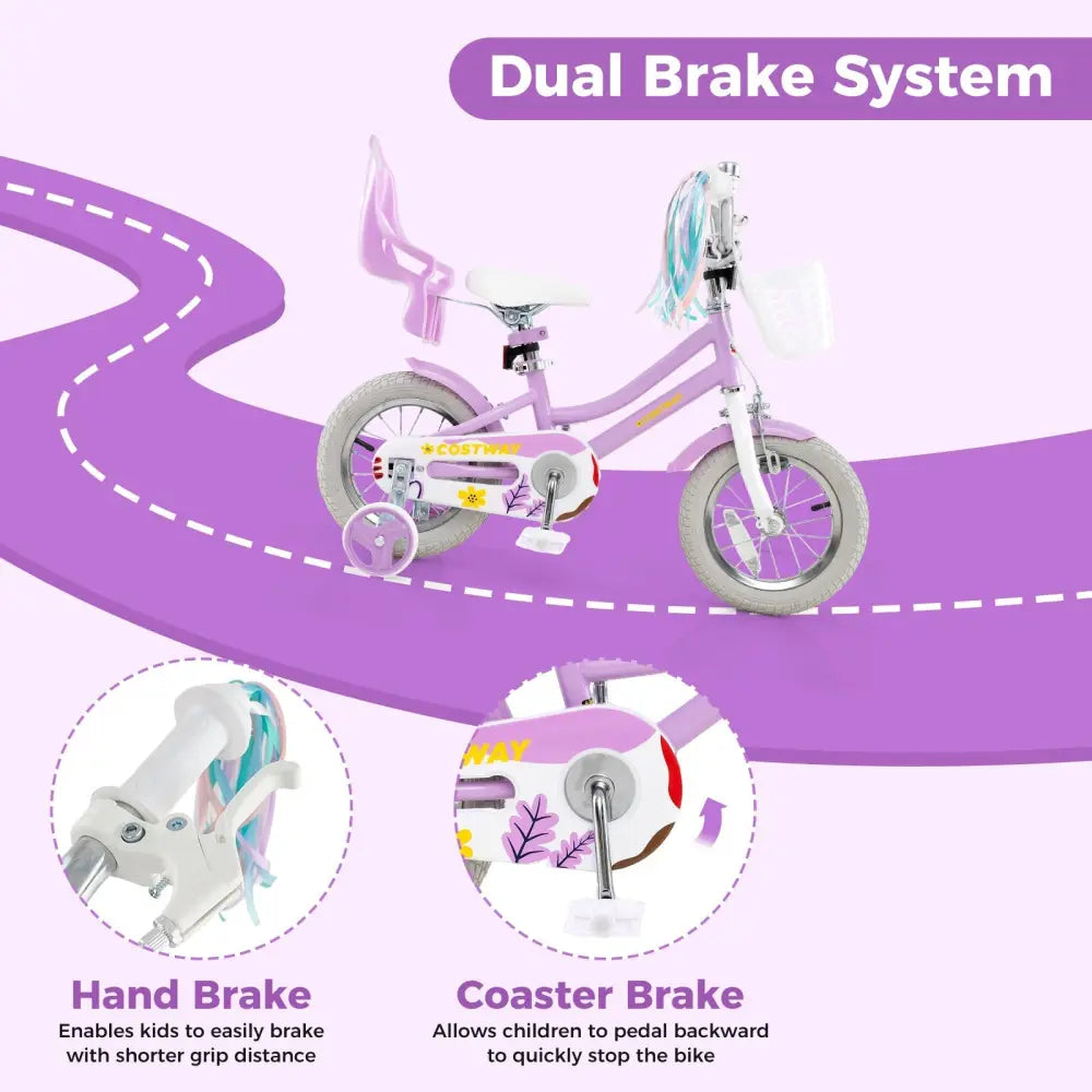 12 Inch Girls Bike Kids Bicycle with Doll Seat and Streamers for Children 3 - 4 Years Old - Oasis Home Essentials