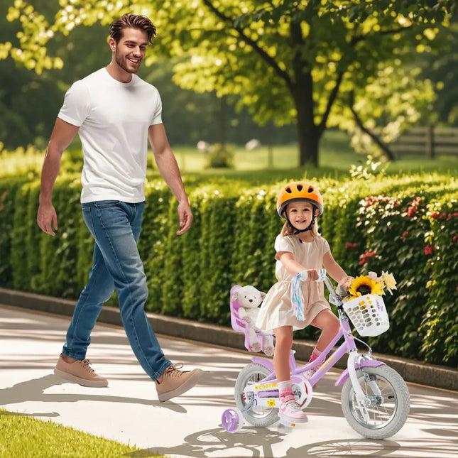12 Inch Girls Bike Kids Bicycle with Doll Seat and Streamers for Children 3 - 4 Years Old - Oasis Home Essentials