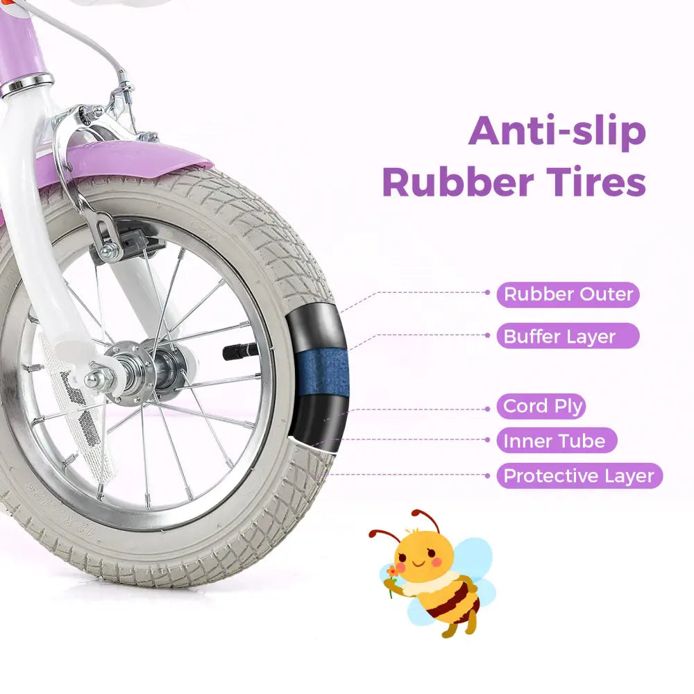 12 Inch Girls Bike Kids Bicycle with Doll Seat and Streamers for Children 3-4 Years Old - Purple - Kids Bike