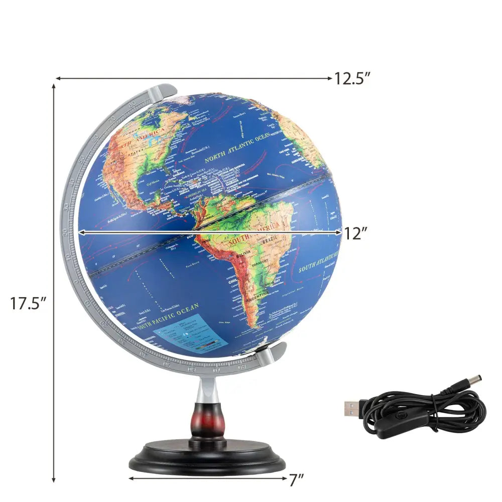12 Inch Illuminated World Globe Antique Light up Globe Night Lamp-Navy - Navy - Learning Toys