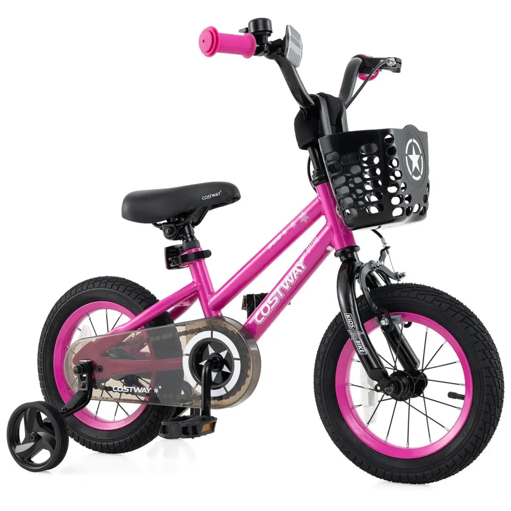 12 Inch Kids Bike Adjustable Bicycle with Front Basket for Children Aged 3 - 4 Years Old - Oasis Home Essentials