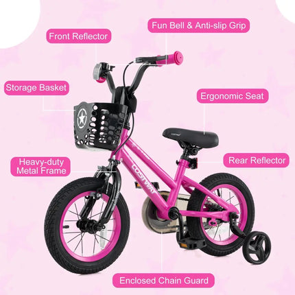 12 Inch Kids Bike Adjustable Bicycle with Front Basket for Children Aged 3 - 4 Years Old - Oasis Home Essentials
