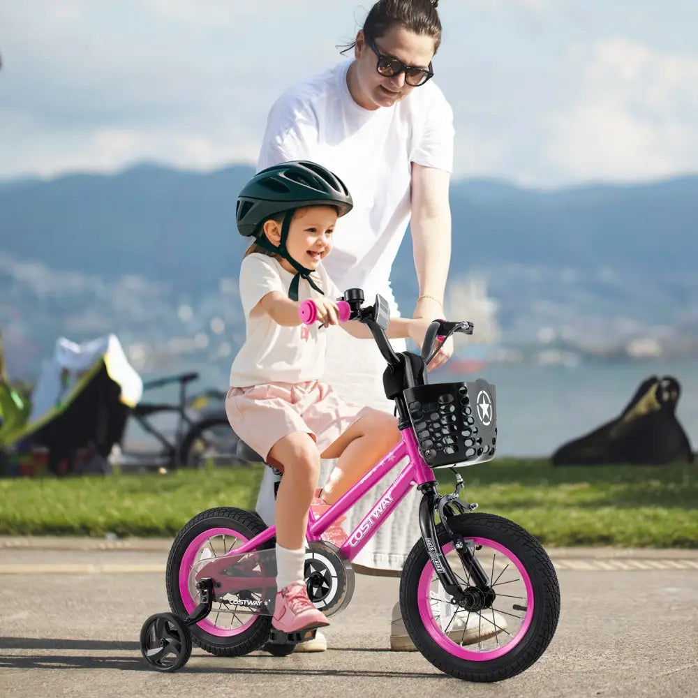 12 Inch Kids Bike Adjustable Bicycle with Front Basket for Children Aged 3 - 4 Years Old - Oasis Home Essentials