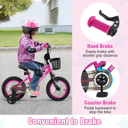 12 Inch Kids Bike Adjustable Bicycle with Front Basket for Children Aged 3 - 4 Years Old - Oasis Home Essentials