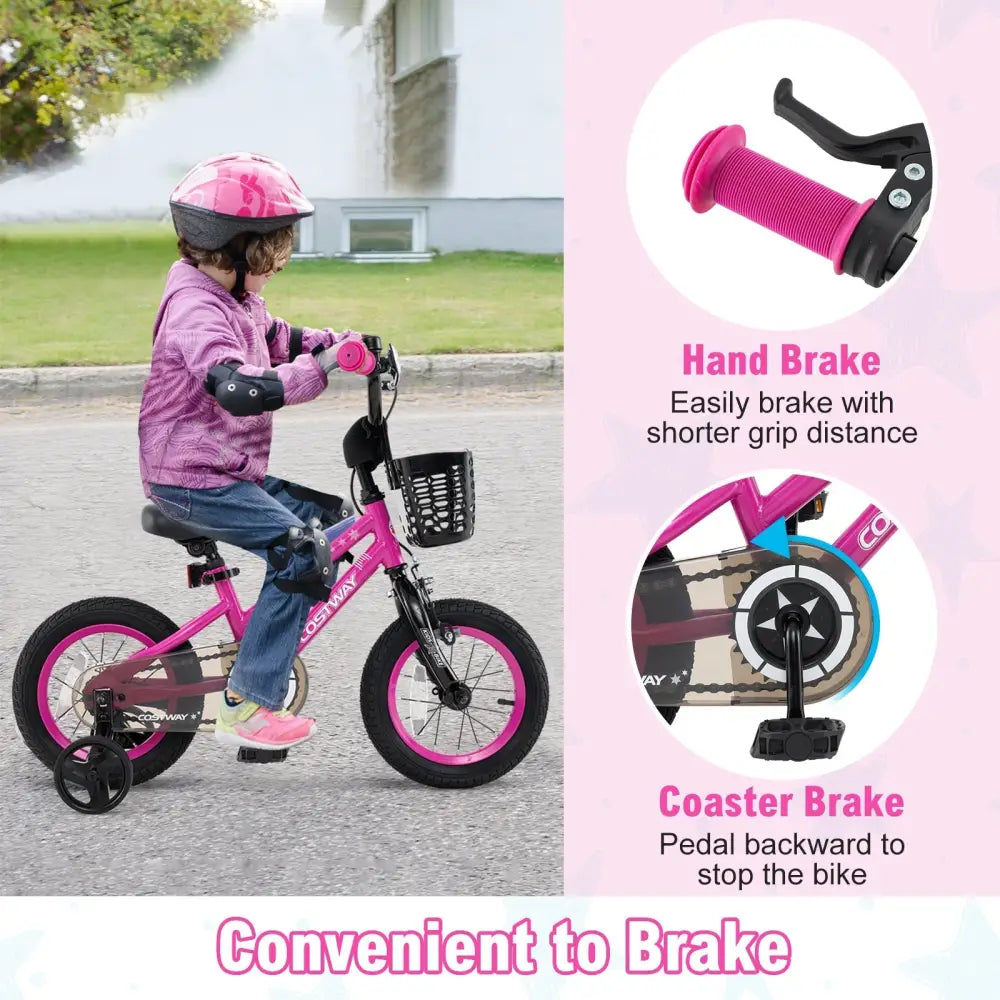 12 Inch Kids Bike Adjustable Bicycle with Front Basket for Children Aged 3 - 4 Years Old - Oasis Home Essentials