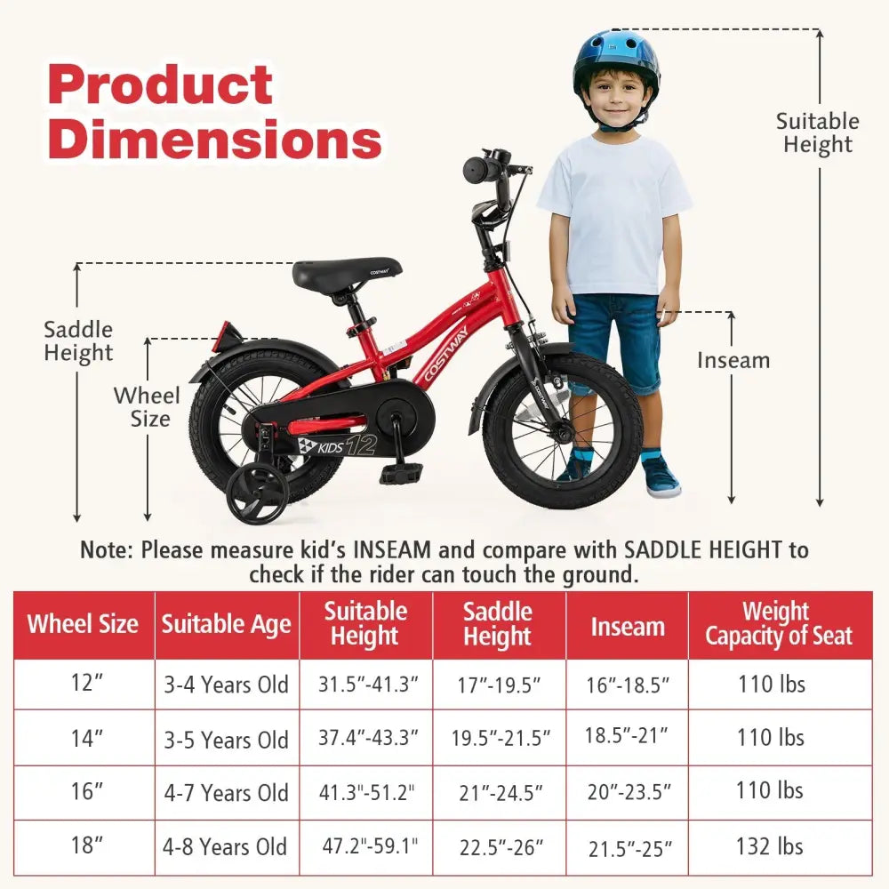 12 Inch Kids Bike Adjustable Bicycle with Reflectors and Bell for 3 - 4 Years Old - Oasis Home Essentials