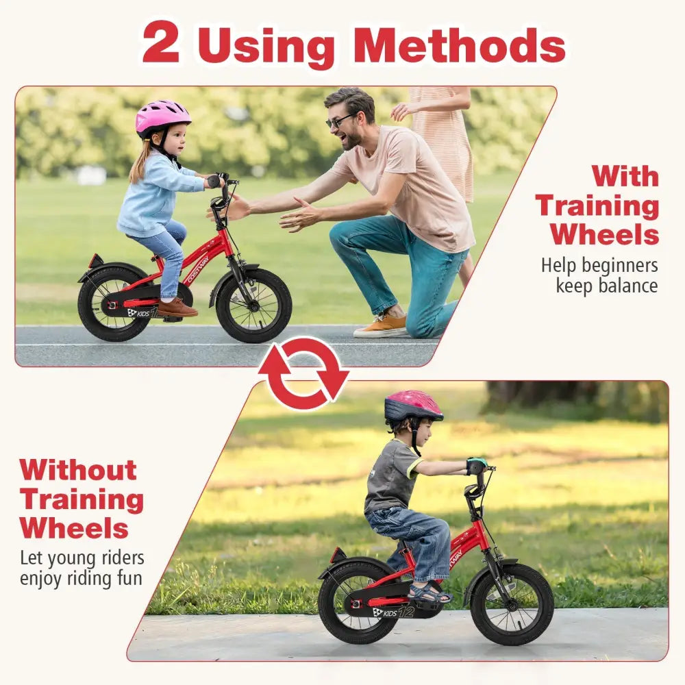 12 Inch Kids Bike Adjustable Bicycle with Reflectors and Bell for 3 - 4 Years Old - Oasis Home Essentials