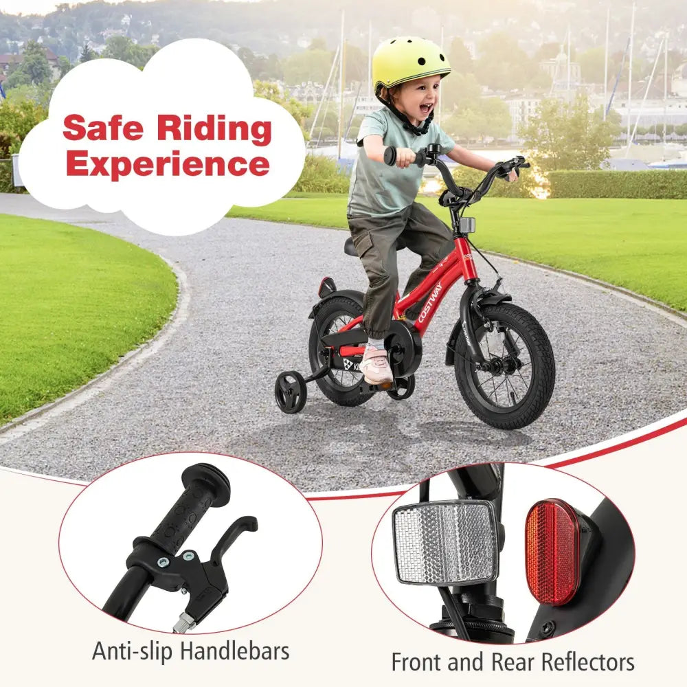 12 Inch Kids Bike Adjustable Bicycle with Reflectors and Bell for 3 - 4 Years Old - Oasis Home Essentials