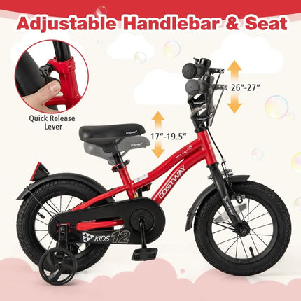 12 Inch Kids Bike Adjustable Bicycle with Reflectors and Bell for 3 - 4 Years Old - Oasis Home Essentials