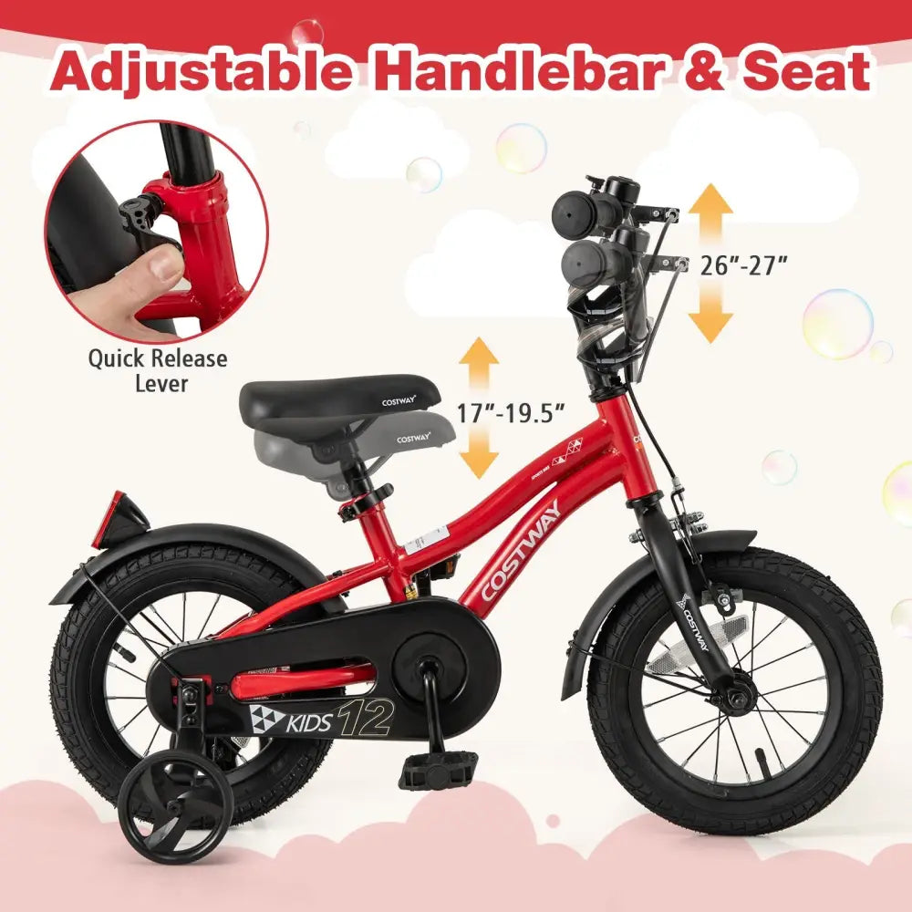 12 Inch Kids Bike Adjustable Bicycle with Reflectors and Bell for 3 - 4 Years Old - Oasis Home Essentials