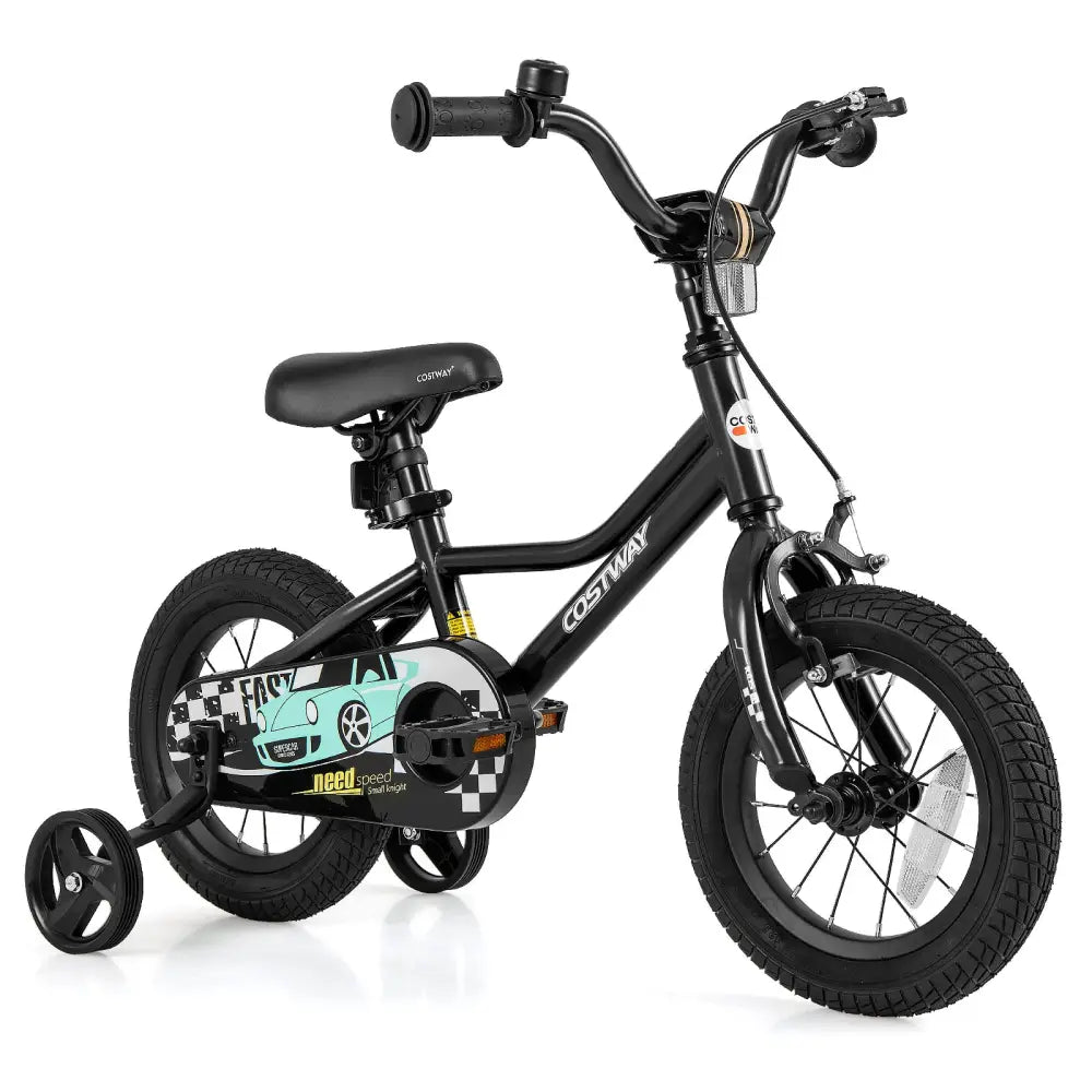12 Inch Kids Bike Adjustable for 3-4 Years Old with Low-Step Frame - Black - Kids Bike