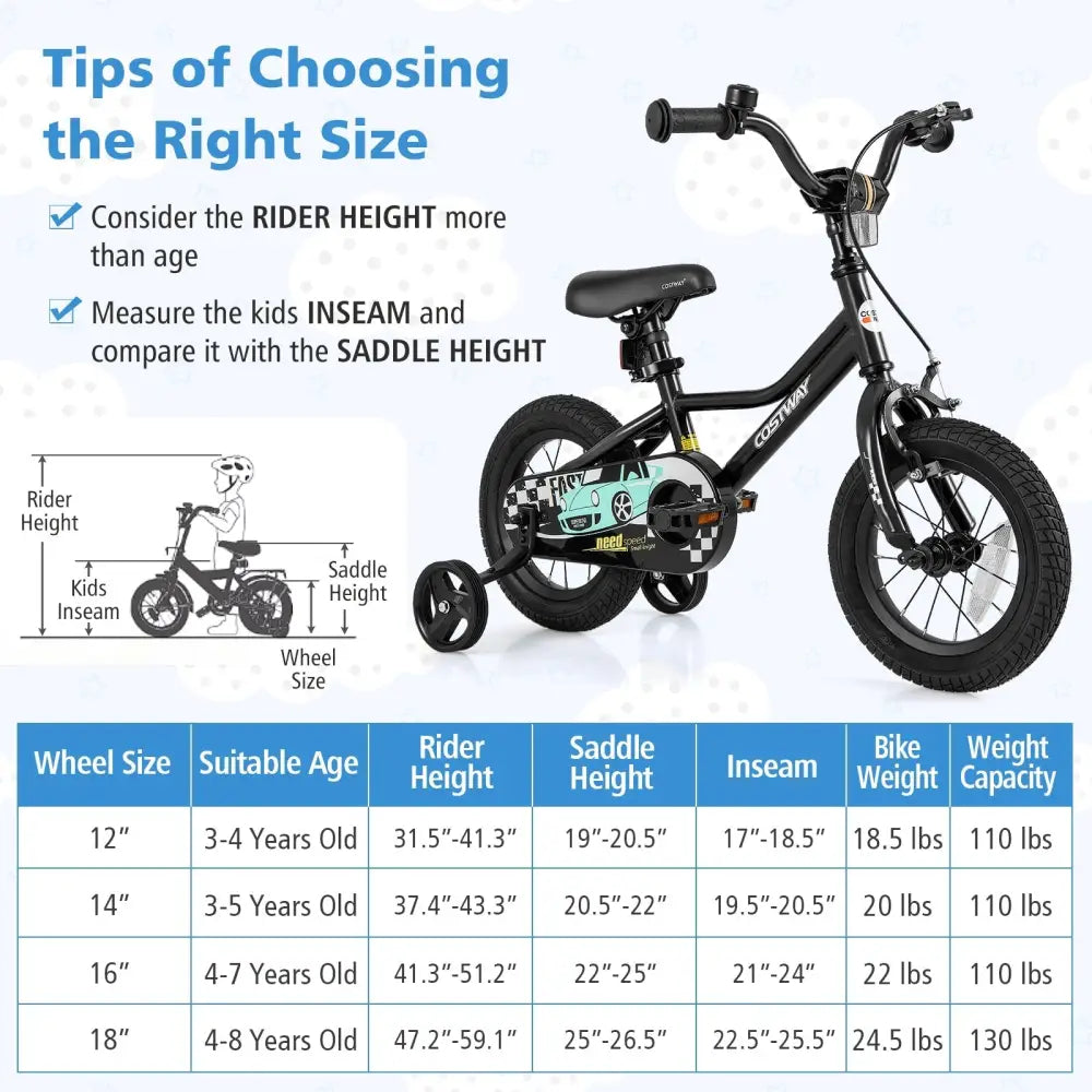 12 Inch Kids Bike Adjustable for 3 - 4 Years Old with Low - Step Frame - Oasis Home Essentials
