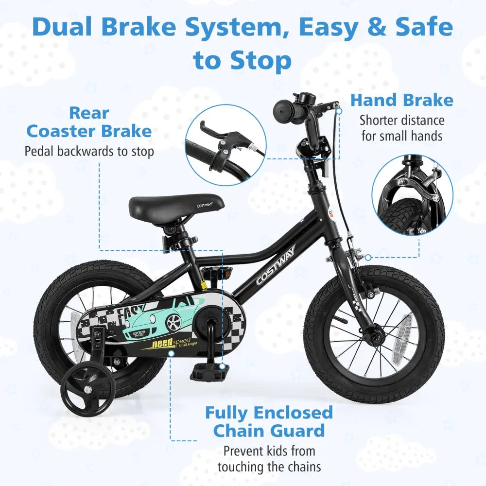 12 Inch Kids Bike Adjustable for 3-4 Years Old with Low-Step Frame - Black - Kids Bike