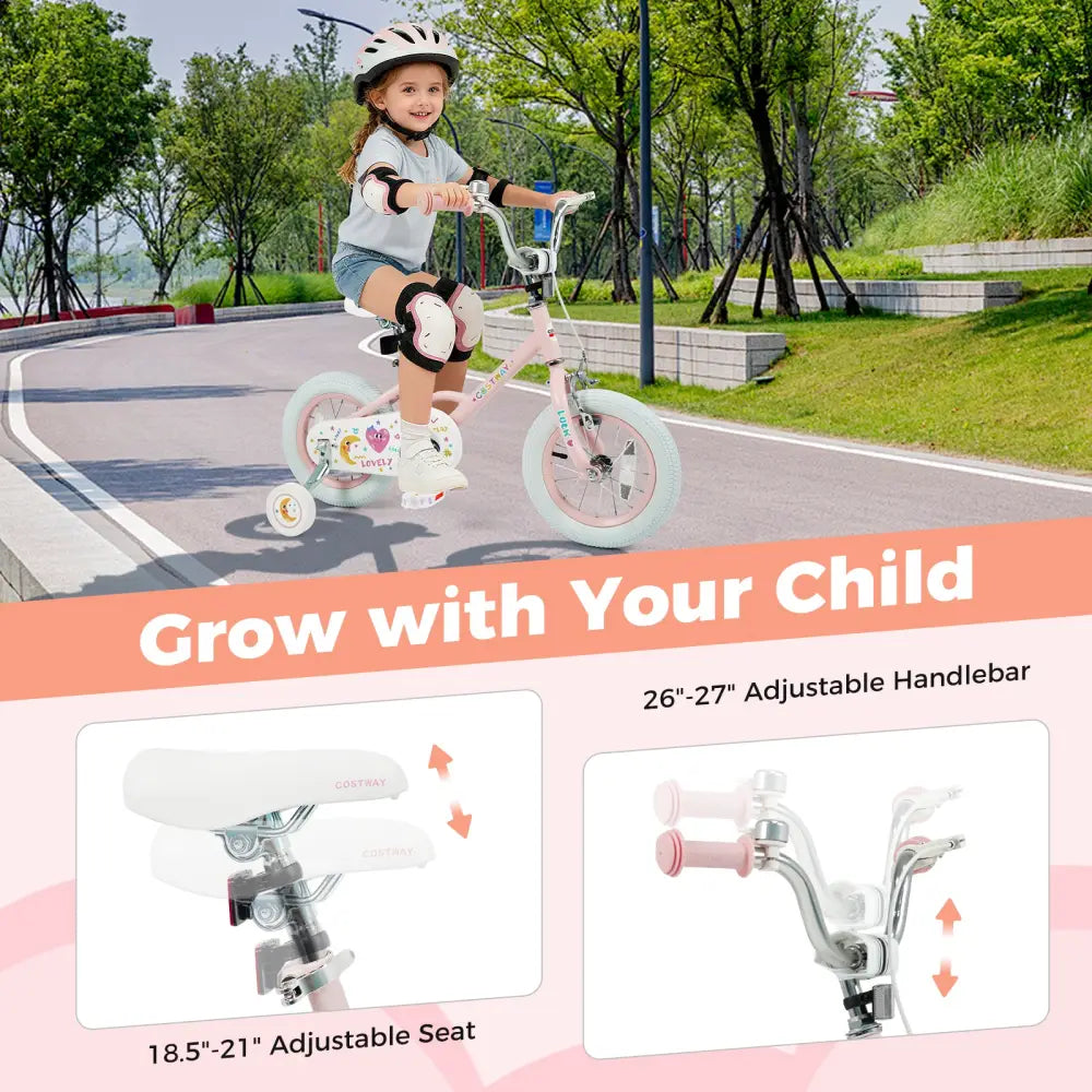12 Inch Kids Bike Adjustable for 3-8 Years Old Children Pink - Stars & Moon - Pink - Kids Bike