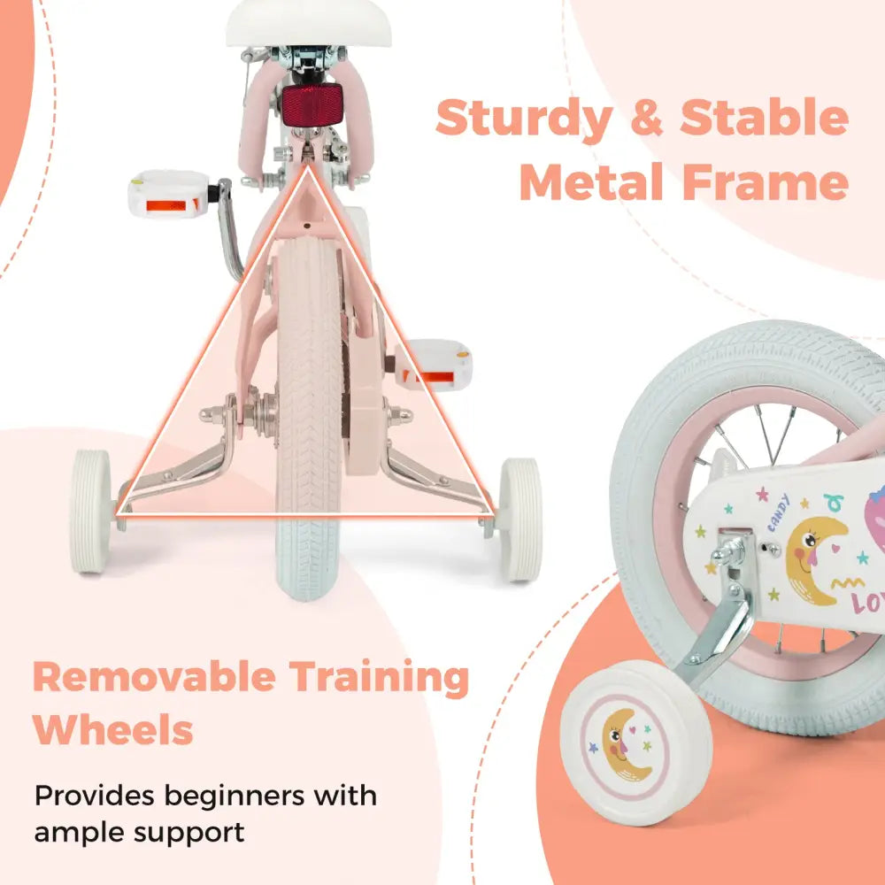 12 Inch Kids Bike Adjustable for 3-8 Years Old Children Pink - Stars & Moon - Pink - Kids Bike