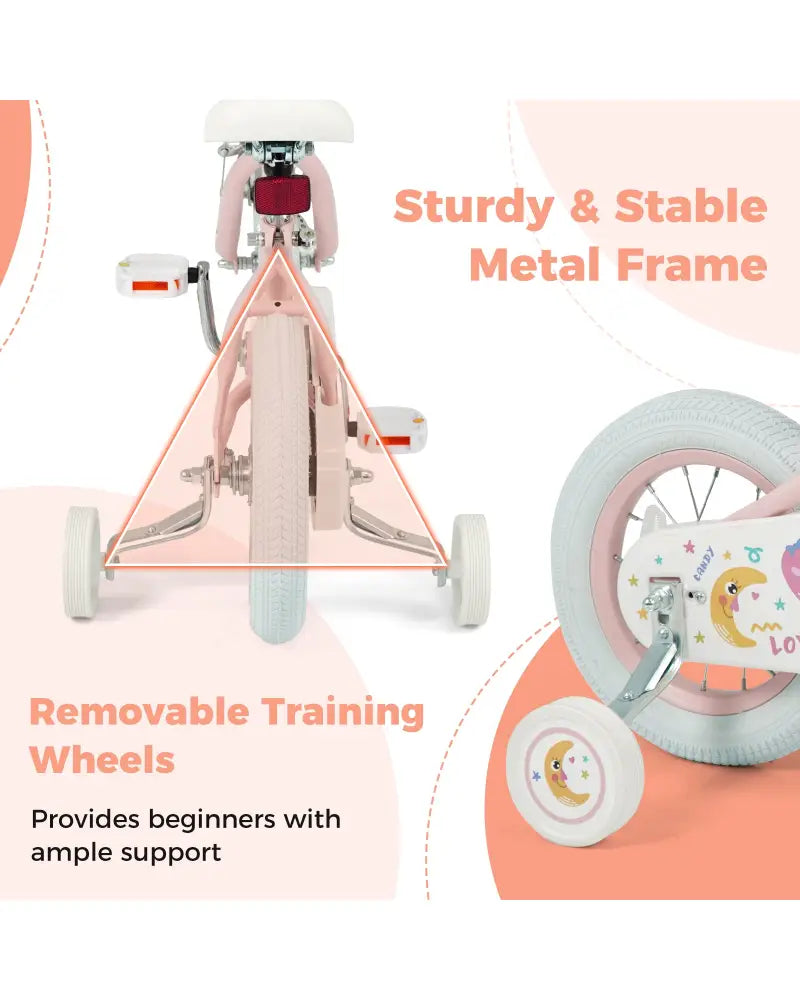 12 Inch Kids Bike Adjustable for 3-8 Years Old Children Pink - Stars & Moon - Pink - Kids Bike