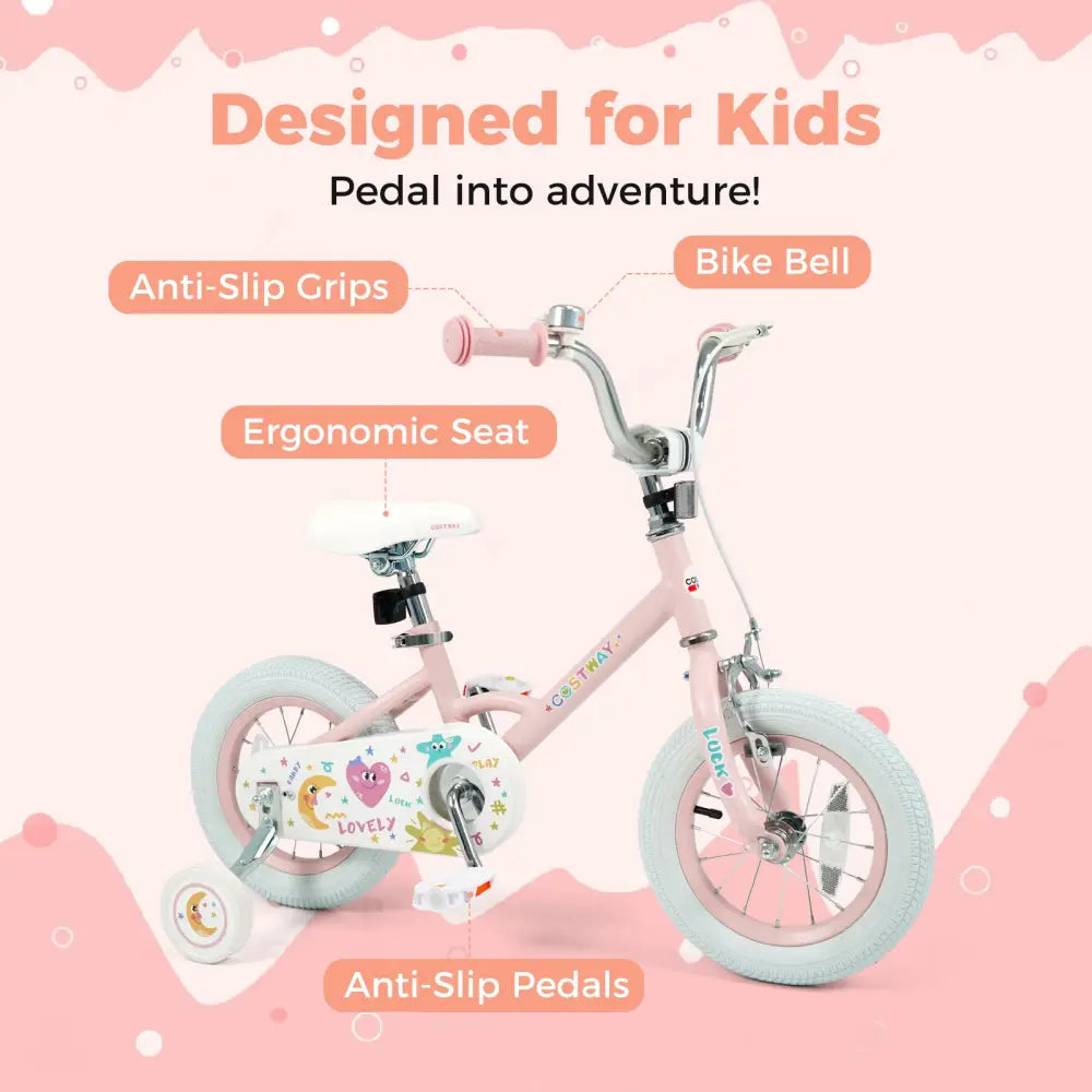 12 Inch Kids Bike Adjustable for 3-8 Years Old Children Pink - Stars & Moon - Pink - Kids Bike