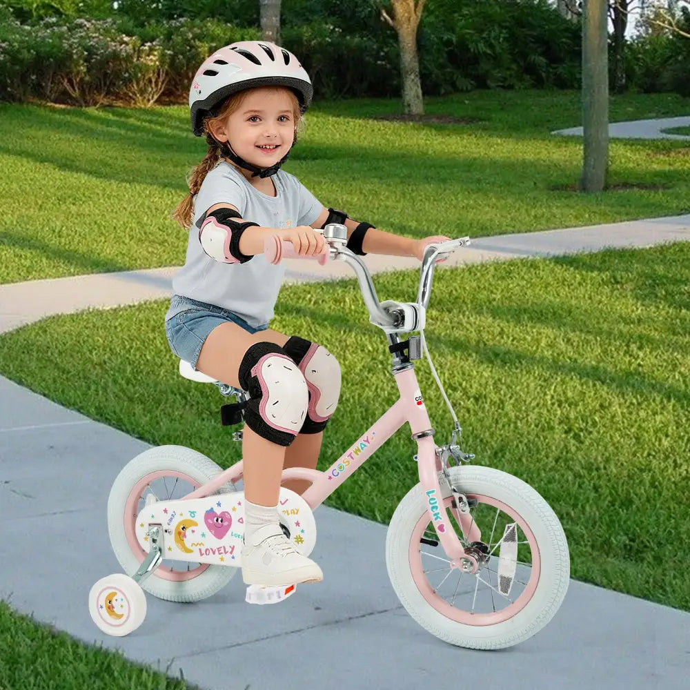 12 Inch Kids Bike Adjustable for 3-8 Years Old Children Pink - Stars & Moon - Pink - Kids Bike