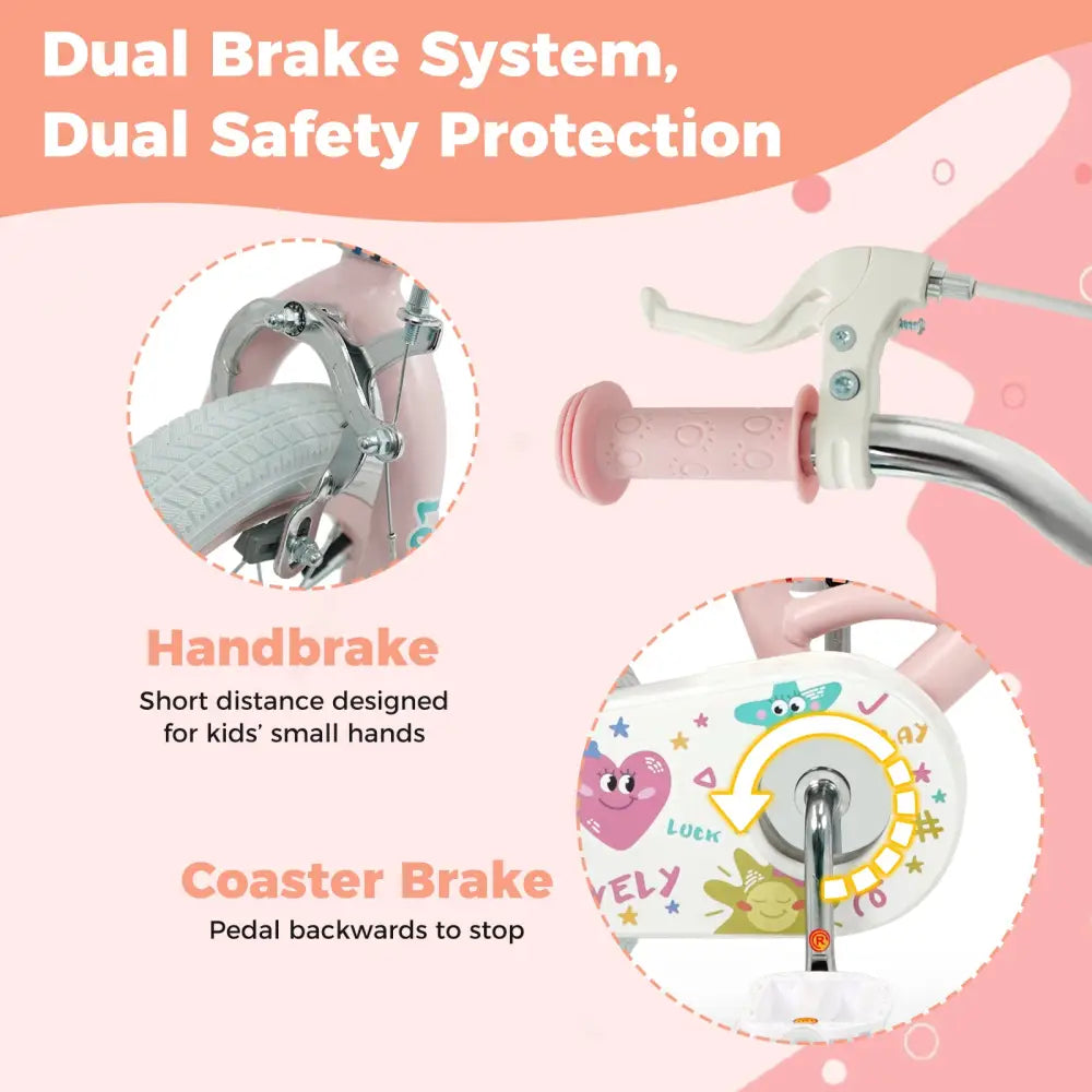 12 Inch Kids Bike Adjustable for 3-8 Years Old Children Pink - Stars & Moon - Pink - Kids Bike