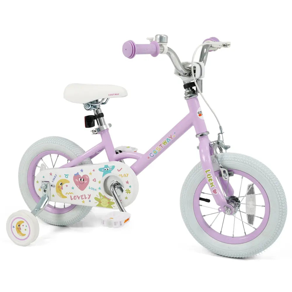 12 Inch Kids Bike Adjustable for 3-8 Years Old Children Purple - Stars & Moon - Purple - Kids Bike