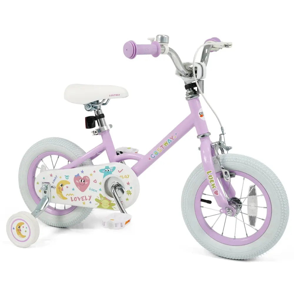 12 Inch Kids Bike Adjustable for 3 - 8 Years Old Children Purple - Stars & Moon - Oasis Home Essentials
