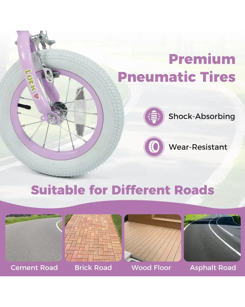 12 Inch Kids Bike Adjustable for 3-8 Years Old Children Purple - Stars & Moon - Purple - Kids Bike