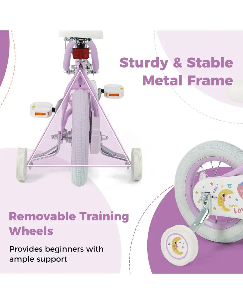12 Inch Kids Bike Adjustable for 3-8 Years Old Children Purple - Stars & Moon - Purple - Kids Bike