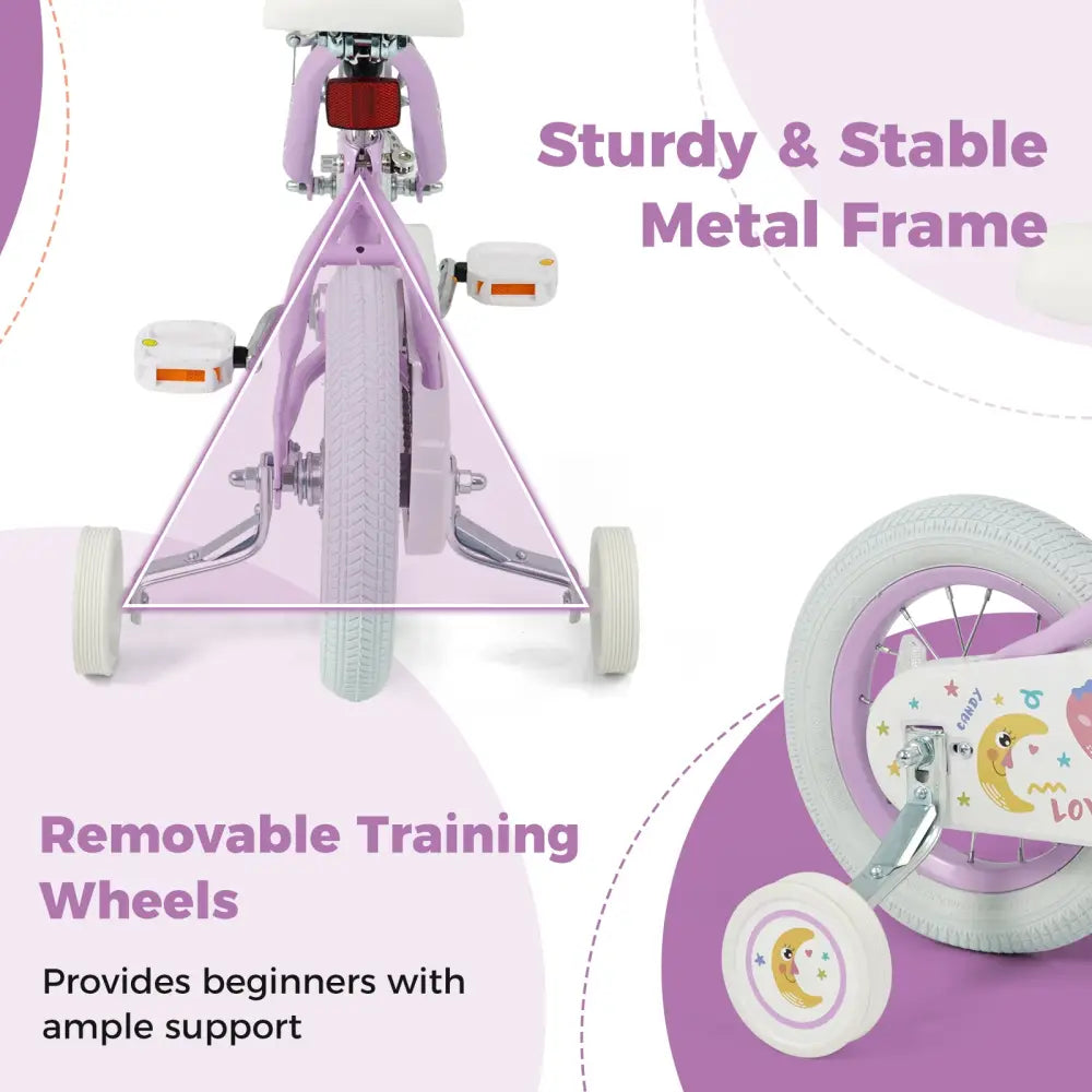 12 Inch Kids Bike Adjustable for 3-8 Years Old Children Purple - Stars & Moon - Purple - Kids Bike