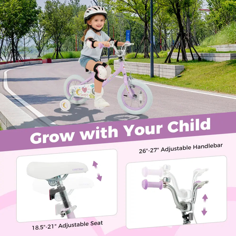 12 Inch Kids Bike Adjustable for 3-8 Years Old Children Purple - Stars & Moon - Purple - Kids Bike